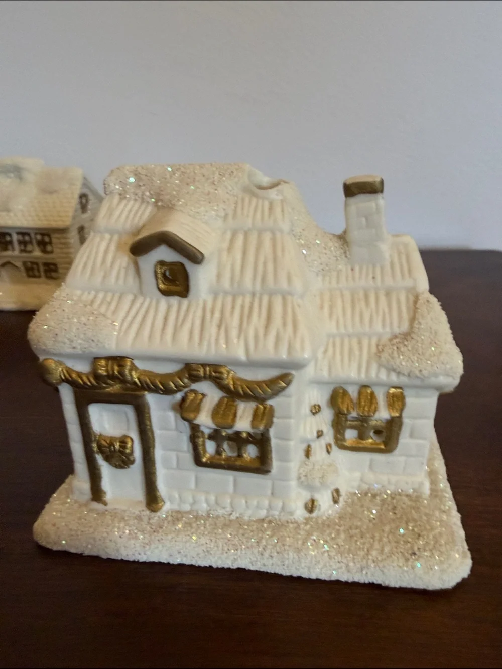 White Glitter Ceramic Holiday Village House Set - Brand